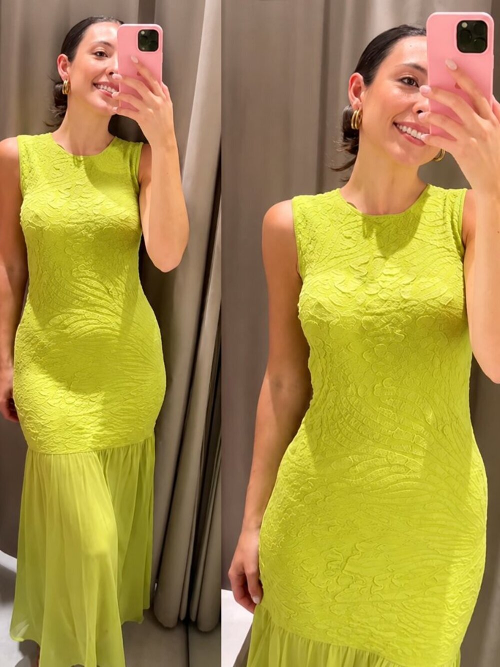 Zara Lime Green Drop Waist Maxi Dress Size Small Summer Semi-Formal